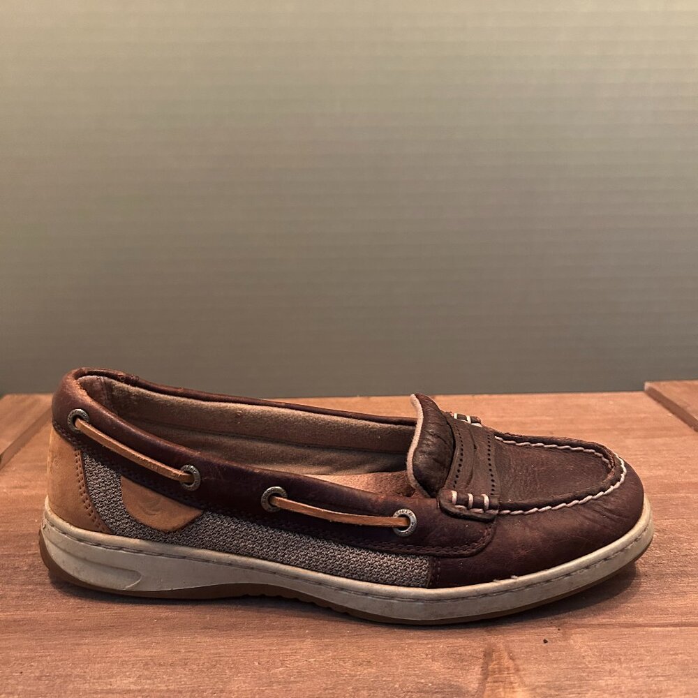 Sperry Top Sider Womens Brown Multicolor Leather Slip On Boat Shoes Size 7.5M